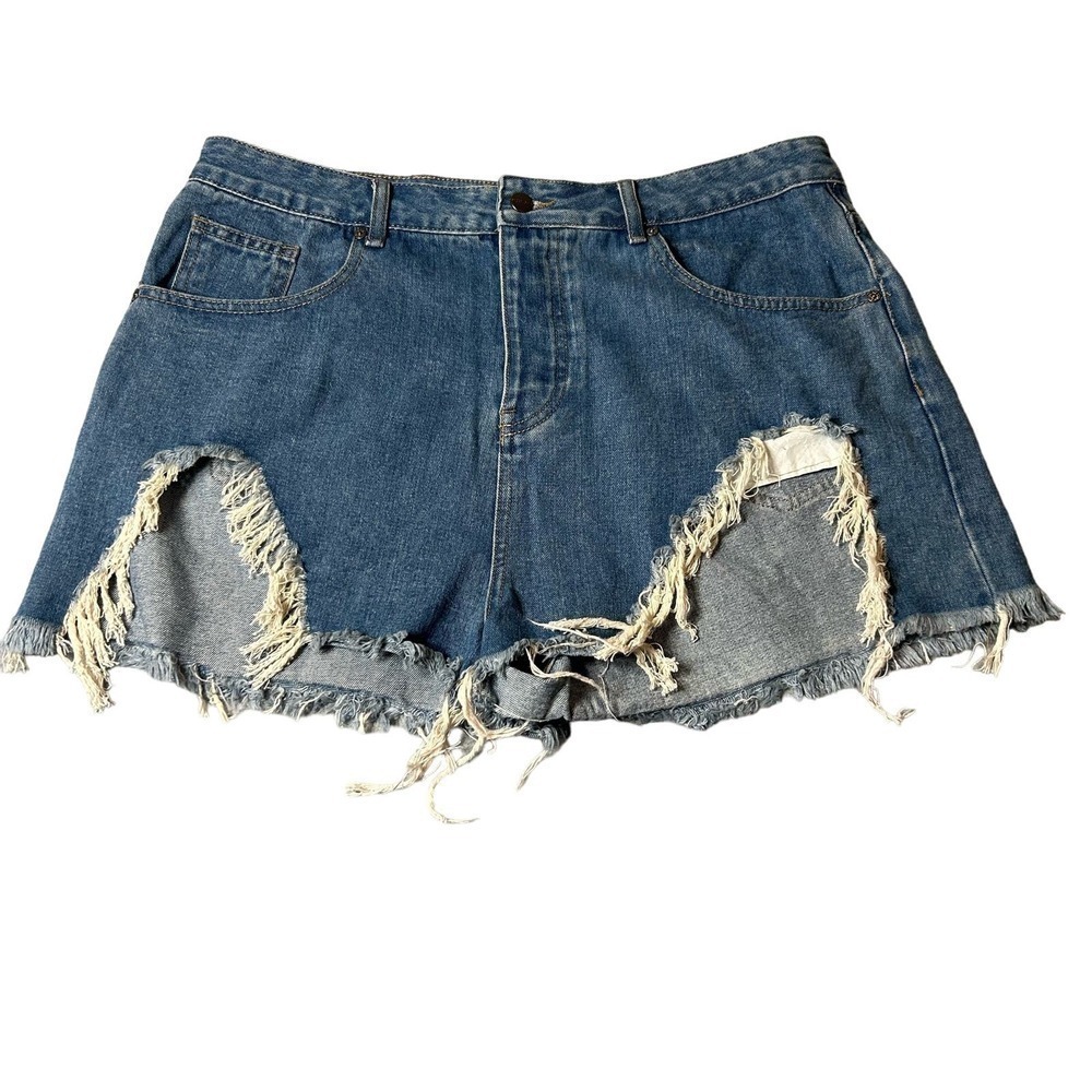 REVOLVE Superdown Shorts Womens 30 Blue High Rise Button Fly Frayed Denim Shorts